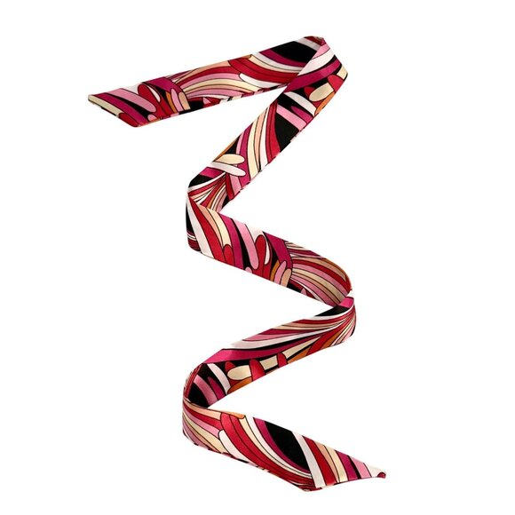 Pink Black Slim Scarf Size 34in Silk Abstract Neck Tie Bag Headband Hat Hair Bow - Picture 2 of 14